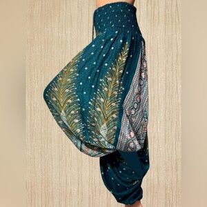 Kathmandu Imports blue + orange flowy hippie pants 🦚🍂🧿